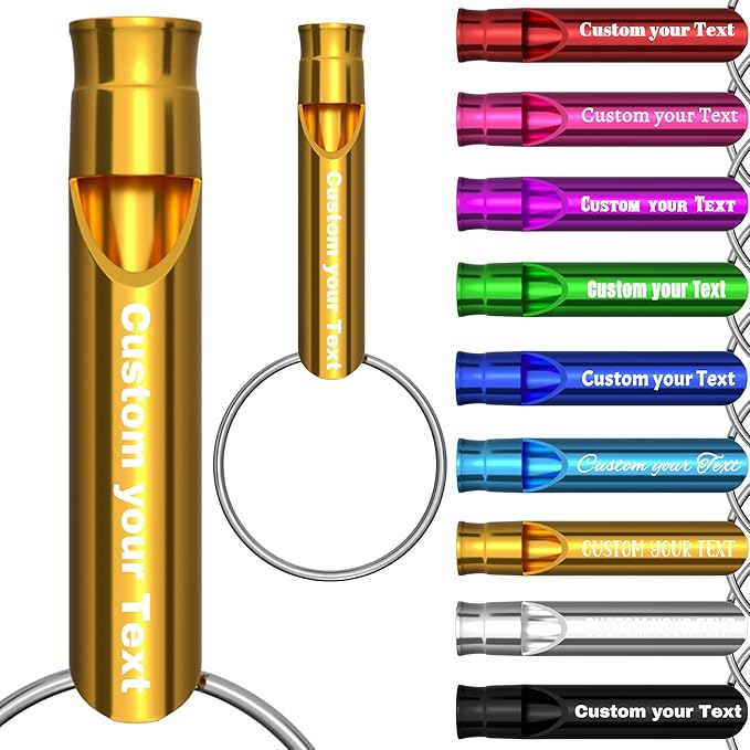 20 Pcs Custom Emergency Whistles with Keychains, Personalized Loud Safety Survival Whistle Engraved with Name/Text, Bulk Whistles for Outdoor Sports, Camping, Hiking, Boating, Hunting