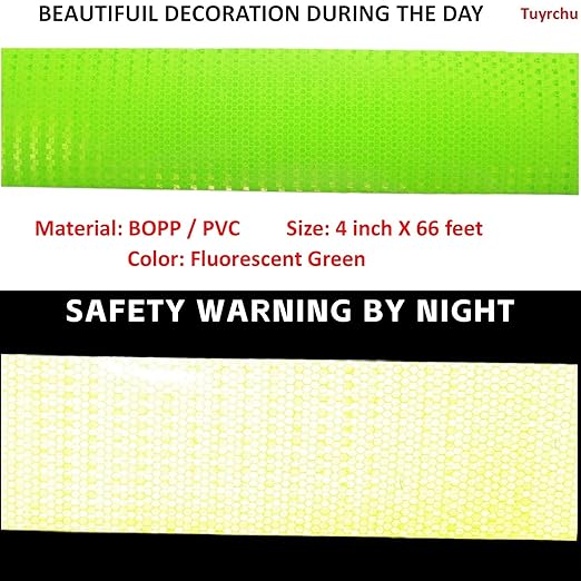 Fluorescent Green Reflective Tape 4 inch Wide, Outdoor Waterproof Safety Caution Warning Adhesive Strips Tape (66 feet)