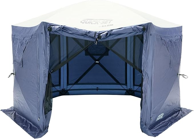 CLAM 12.5 x 12.5 Feet Quick-Set Pavilion Portable Outdoor Canopy Shelter, Slate Blue – Pop-Up Gazebo Camping Tent with Wind Panels and Bug Mesh Screen
