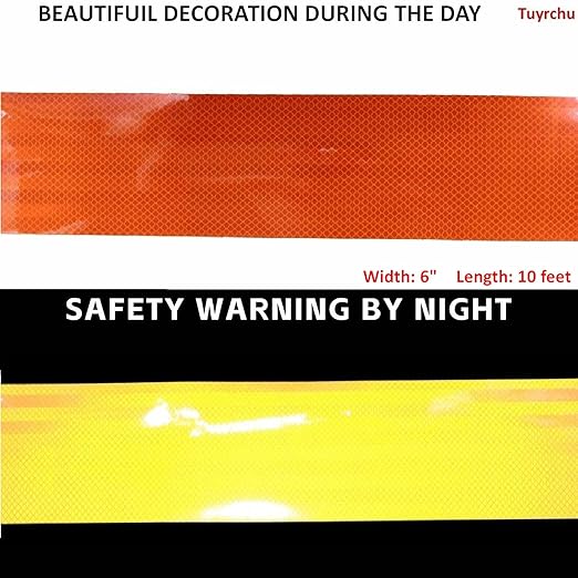 Industrial Non Fading Reflective Tape Orange 6 inch Wide, Outdoor Waterproof High Visibility Safety Warning Adhesive Strips (10 feet)