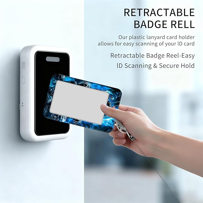 ID Badge Holder with Retractable Lanyard for Women & Men,Vertical ID Card Holder Wallet,Clear Window&Card Slot,Detachable Neck Strap for Nurse Teacher Office,Blue Fire Skull Spirit Rider