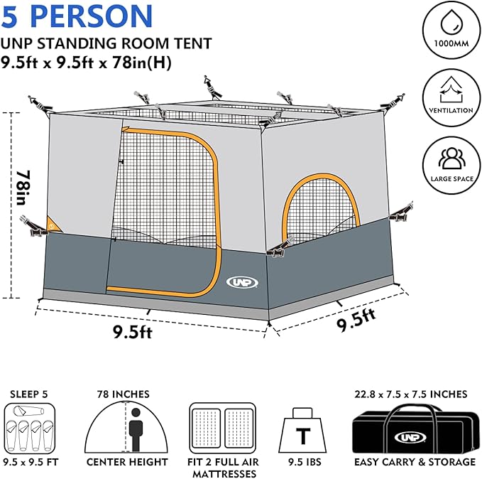 UNP Camping Canopy Tent - Inner Tent for 10' x 10' Pop Up Canopy, Simple Installation, Fully Vented Roof, Enclosed Canopy Space, Gray (Frame NOT Included)