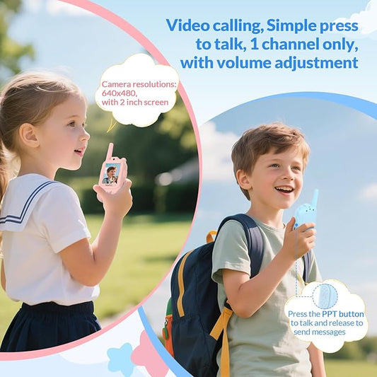 Mafiti Toys for 3 4 5 6 7 8 Year Old Boys Girls Mini Video Walkie Talkies for Kids 2 Pack Rechargeable 1000 Feet Range Birthday Indoor Outdoor (Blue+Pink)