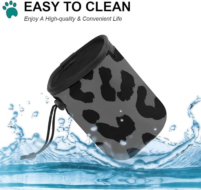 Portable Travel Dog Carrier Bag, Fashion Pet Training Package, Puppy Snack Pocket with Adjustable Waist Belt for Cat Dog Puppy Dark Gray Black Leopard Cheetah Print