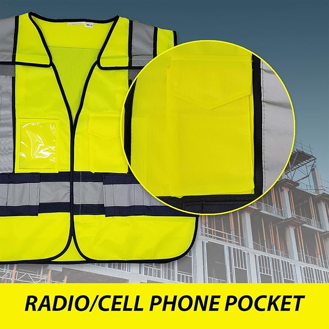 VIEWBRITE Reflective (Class 2) Staff Vest Lime Green - 5 Point Breakaway High Visibility Yellow Staff Safety Vest