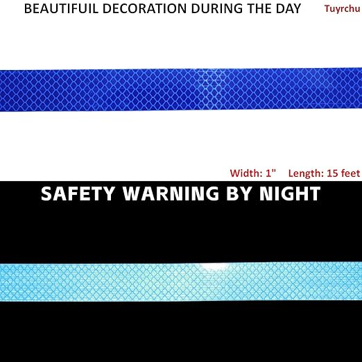 Non Fading Reflective Tape Blue 1 inch, Outdoor Waterproof High Visibility Warning Industrial Marking Tape, Safety Stickers (15 feet)