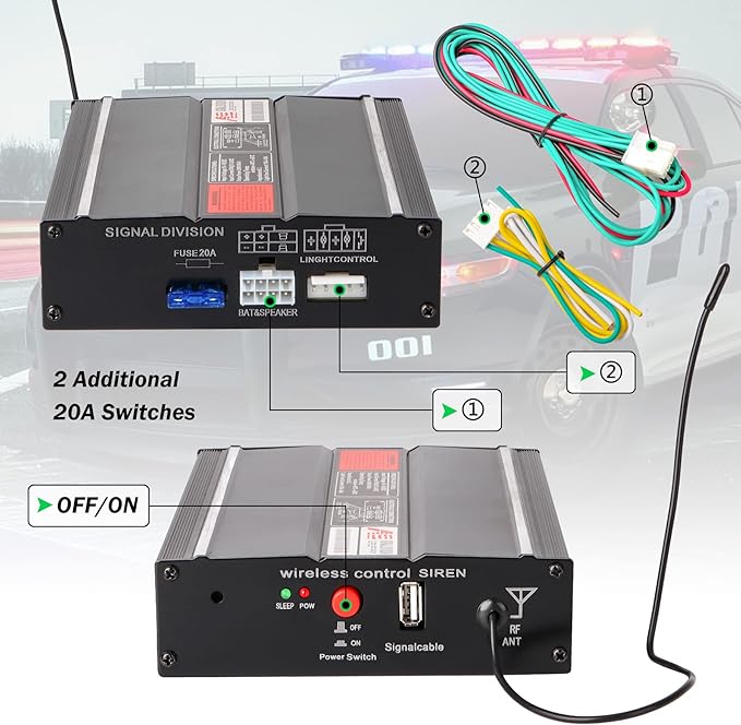 Police Car Emergency Siren Pa System for Vehicles Ambulance Firefighter Truck 20 Tones 200W 118-130DB Wireless Remote with Handheld Microphone Speaker