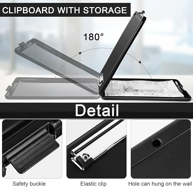 Mimorou 10 Pcs Clipboard with Storage Plastic Nursing Clipboard 9.5 x 13.5 Inch with Low Profile Clip Foldable Clip Board with Storage for Home Office Back to School Supplies