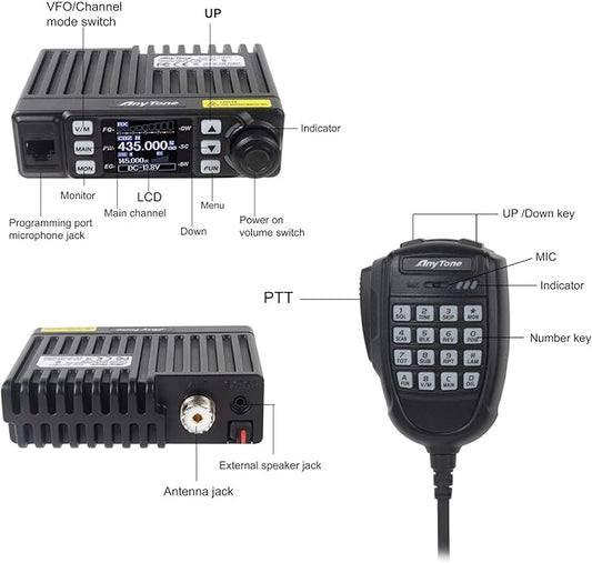 AnyTone Mini Size Dual Band Transceiver Mobile Radio VHF/UHF Two Way Radio AT-779UV for Car Vehicle Black