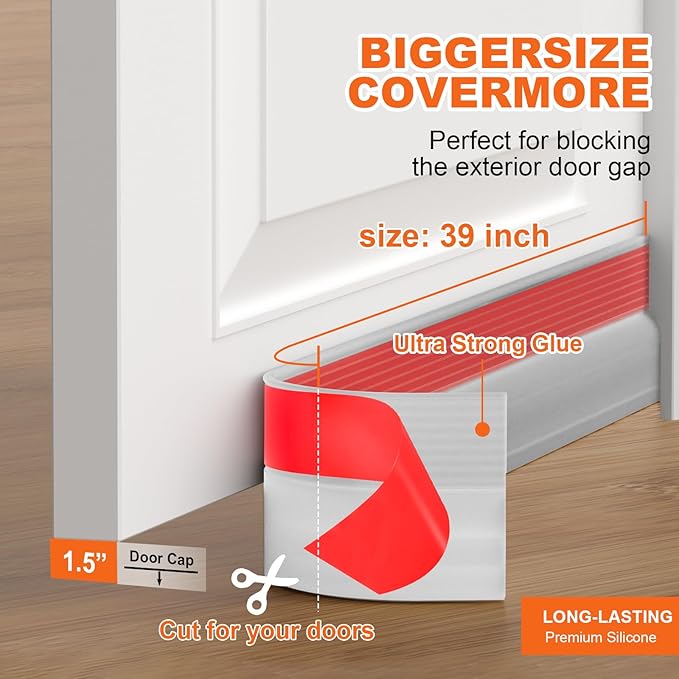Door Draft Stopper, Door Sweep for Bottom of Door, Weather Stripping Door Seal, Under Door Gap Filler, Under Door Draft Blocker Soundproof/Insulator, Door stoppers (Transparent, 39‘’)