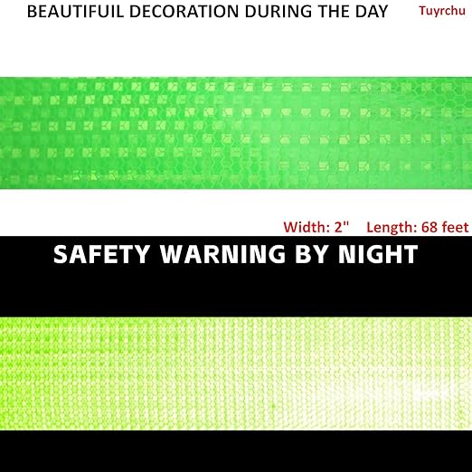 Green Reflective Tape Outdoor Waterproof 2 inch, High Visibility Warning Industrial Marking Tape, Safety Stickers (68 feet)