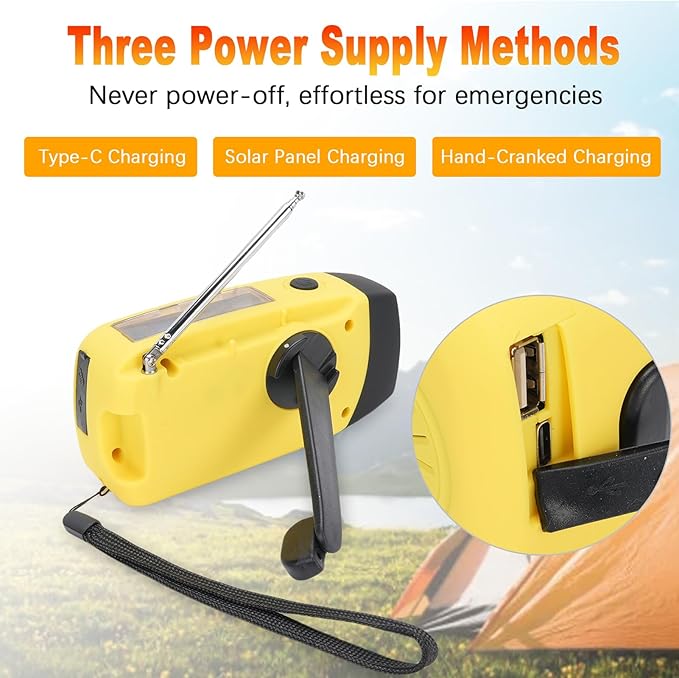 Yunir Emergency Radio, Solar Hand Crank Portable AM FM Radio Phone Charger with 2000mAh Battery, for Camping Hiking Power Outage (European Version)