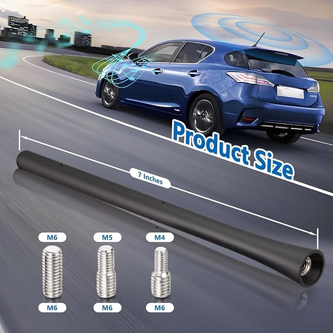 Car Antenna Replacement, 7 inch Roof Mounted Waterproof Rubber Short Antenna Mast Flexible Universal AM FM Car Radio Antennas for Cars Trucks SUVs