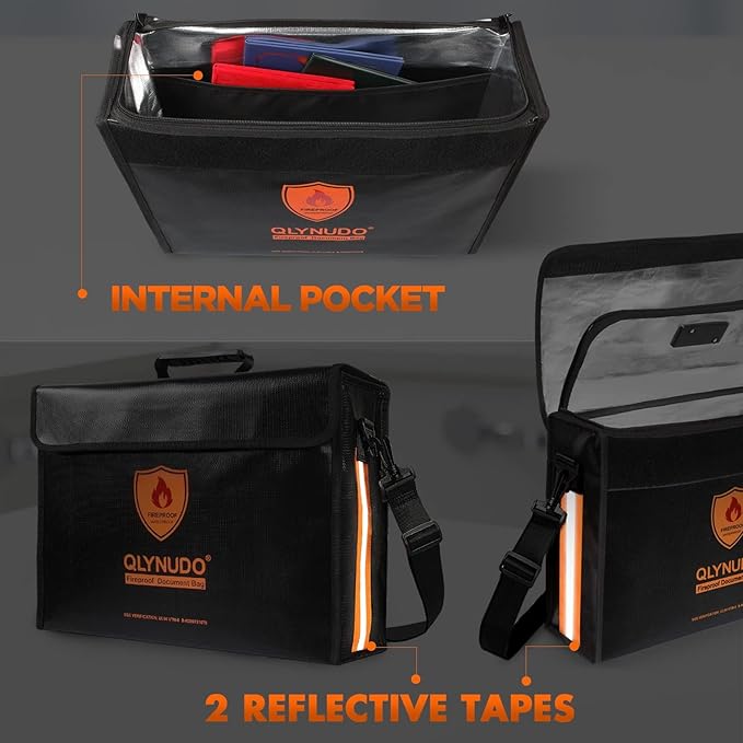 Fireproof Document Bag with TSA Lock - 17x12x5.5" Extra Large Fireproof Box for Documents, Reinforced Bottom File Organizer for 3-Ring Binders & Laptop, Waterproof Emergency Grab-and-Go Safe Bag