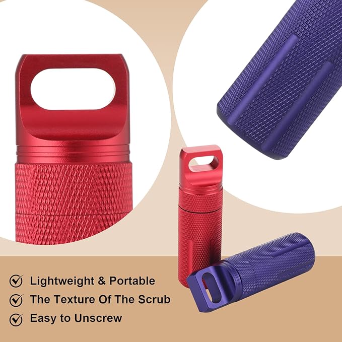 Patelai 4 Pcs Portable Keychain Pill Holder Pill Organizer Travel Waterproof Match Container Aluminum Airtight Keychain Container Travel Size Storage Supplements Holder for Outdoor Camping(Vibrant)