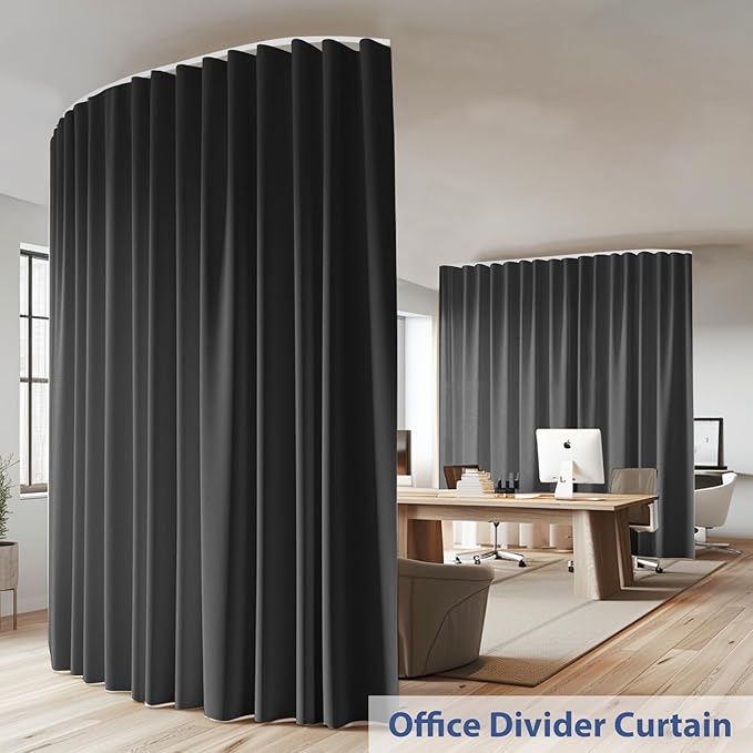 Room Divider Ceiling Mounted Curtains Track Sets Extra Wide Blackout Curtain Flexible Tracks for Bedroom Privacy Partition Separator, 1 Panel Black Drape and White Rail, W10 x H9ft