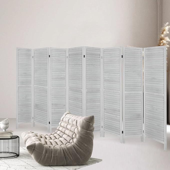 ECOMEX 8 Panel Wood Room Divider 5.6ft.Tall Folding Privacy Screen Panels, Room Divider Wall, Divider for Room Separation, Partition Room dividers and Effectively Block Sight(White)