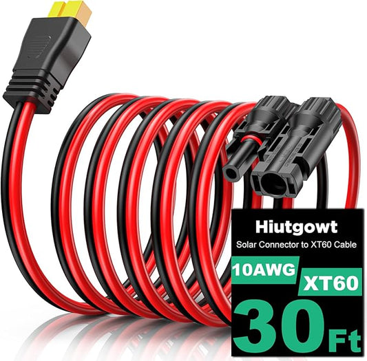 10AWG XT60 Solar Cable 30FT, Solar to XT60 Cable 3 10 15 20 25 40 50FT, Solar Panel Connector to XT60 Adapter Cable, XT60 Solar Charging Cable for Portable Power Station - 30Ft