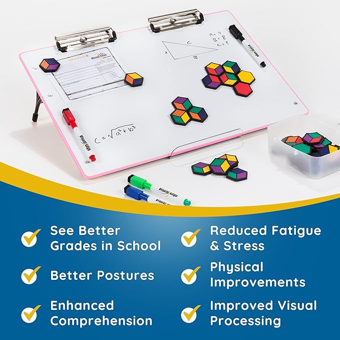 Slant Board for Writing – Adjustable Magnetic Whiteboard & 22° Angle Ergonomic Desk for Reading, Writing, Drawing and Studying – Portable Tabletop Stand for Students and Teachers - Pink