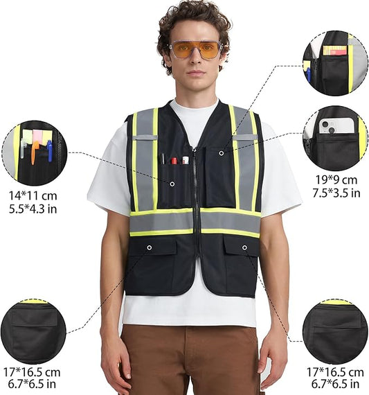 A-KSAFETY High Visibility Safety Vest for Men Women with Pockets and Zipper