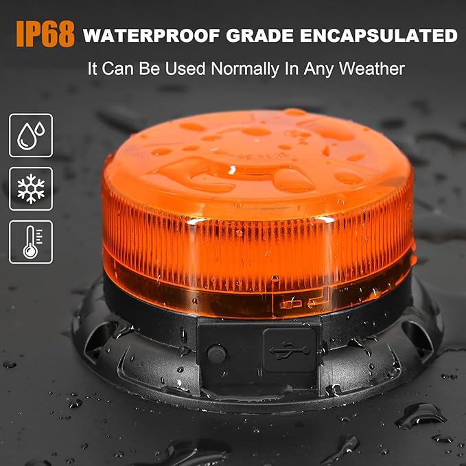 AnTom Magnetic Wireless Strobe Light, Waterproof Rechargeable LED Beacon Lights for Trucks, Vehicle Emergency Flashing Warning, forklifts,Tractors,Golf Carts,Cars