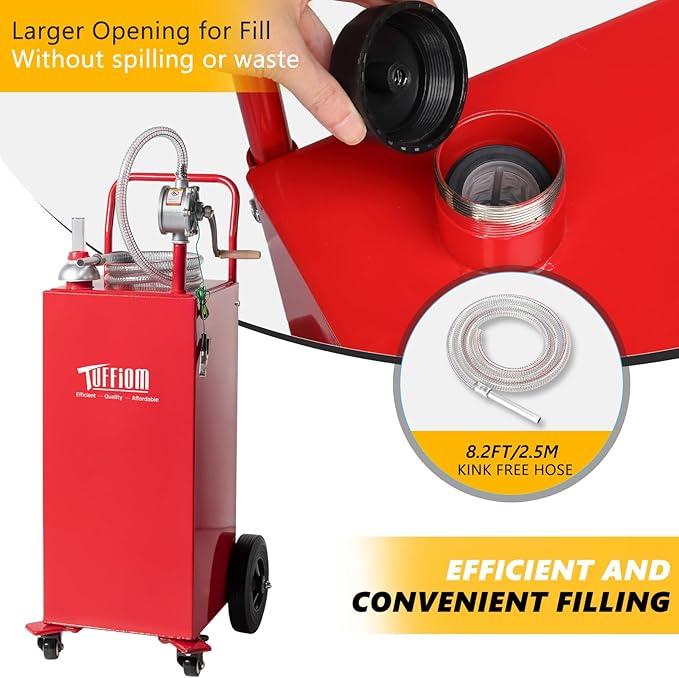 TUFFIOM 30 Gallon Portable Gas Caddy w/Swivel Wheels,Fuel Storage Tank, Gasoline Diesel Can with Fuel Transfer Rotary Hand Siphon Pump for Automobile ATV Car Mower Tractor Boat Motorcycle