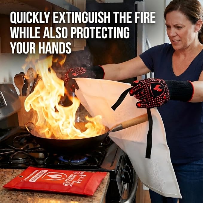 Fire Blankets Emergency for Home, 2 Pack 40"x40", Fiberglass Emergency Fire Blanket for Home and Kitchen, RV, Fireplace, Camping, Grill, Office, Warehouse