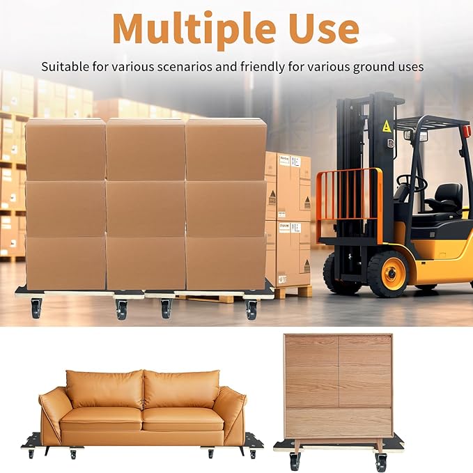 Hard Wood Mover Spliceable Dolly 550Lbs Capacity (2 Packs) 4 Wheels Heavy Duty Furniture Moving Connectable Design Dollier Upgraded Transport Roller