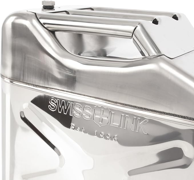 Swiss Link 10L Stainless Steel Water Can, Heavy-Duty 0.8mm Food-Grade 304 Steel – Seamless, Leak-Proof Design with Spout & Vent – BPA-Free Drinking Water Storage for Emergency, Survival, Off-Grid Use