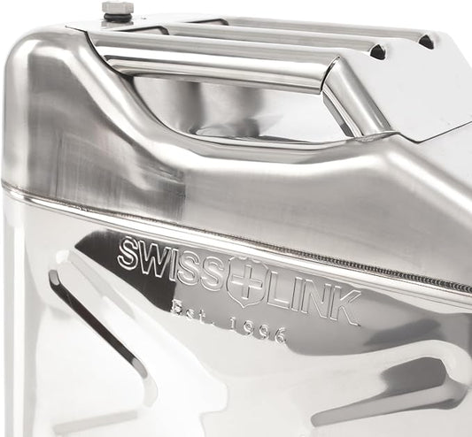 Swiss Link 10L Stainless Steel Water Can, Heavy-Duty 0.8mm Food-Grade 304 Steel – Seamless, Leak-Proof Design with Spout & Vent – BPA-Free Drinking Water Storage for Emergency, Survival, Off-Grid Use