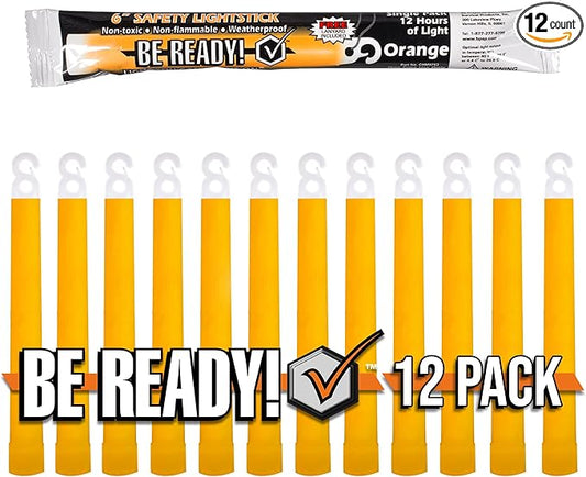 Be Ready - Industrial 12 Hour Illumination Emergency Safety Chemical Light Glow Sticks 12 Pack