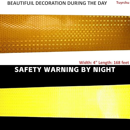 Yellow Reflective Tape 4 inch Wide, Outdoor Waterproof High Visibility Warning Industrial Marking Tape, Safety Stickers (168 feet)