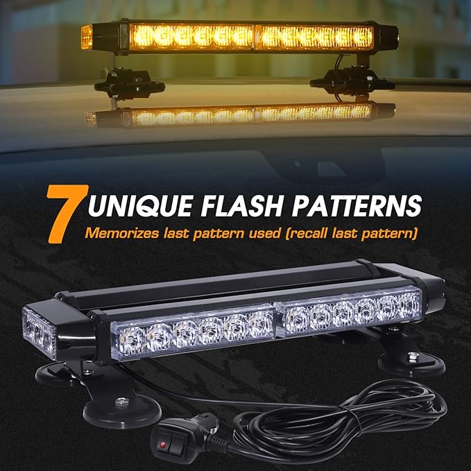 LINKITOM Roof Top LED Strobe Light Bar -Double Side Amber 30 LED Emergency Hazard Safety Warning Flashing Beacon Lighting Bar with Magnetic Base for Snow Plow, Trucks, Construction Vehicles
