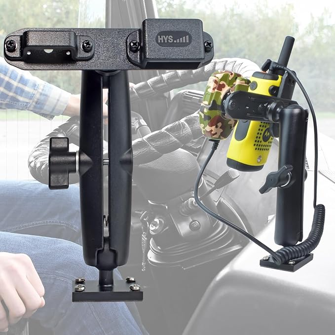 HYS Adhesive Truck & Car Walkie Talkie/Shoulder Speaker Mic Belt Clip Holder, Secure Grip, Heavy Duty Drill Base Tablet Mount, Sturdy 2-Way Radio Mount for Commercial Vehicles, Trucks, Table and Wall