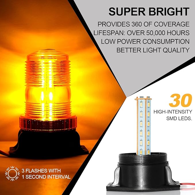 30 LED Amber Forklift Strobe Light 30W Vehicle Roof Safety Beacon Light for 10-110V Mower, ATV, Trucks, Tractor, Golf Carts, UTV, Cars, Bus - 4 Pack