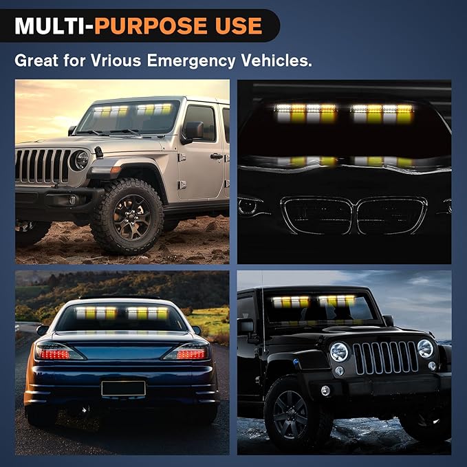 Nilight 32LED Amber White Emergency Dash Strobe Lights with Controller Suction Cups Warning Hazard Interior Front/Rear Windshield Deck Split Light Bar for Truck Construction Vehicle