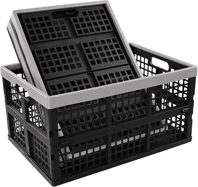 42 Liter Collapsible Storage Crates Plastic, Large Foldable Crates Set of 3