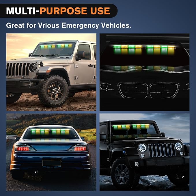 Nilight 32LED Amber Green Emergency Dash Strobe Lights with Controller Suction Cups Warning Hazard Interior Front/Rear Windshield Deck Split Light Bar for Truck Construction Vehicle