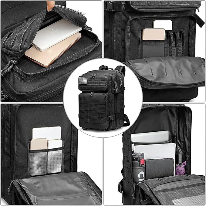 MODERN NEEDS 40L Tactical Backpack | Heavy Duty Military Backpack for Men | Molle Tactical Bag with 7 Compartments | Assault Pack Daypack | Outdoor Camping, Hiking, Survival, Gym, Travel – Black