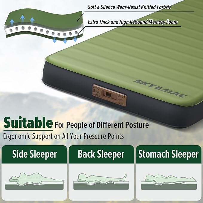 Self-Inflating Memory Foam Sleeping Pad - Single Pad, Built-in Pump, R-Value 13, 78''x29''x4'', Fast Inflation & Deflation, 4-Season Camping Mattress for Outdoor Adventures
