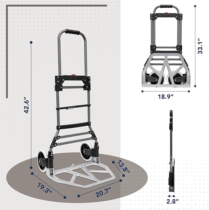 Olympia Tools 250 LB Aluminum Folding Hand Truck with Telescoping Handle - Light Weight Foldable Hand Truck Trolley Dolly Moving Cart with 2-Wheels & Ergonomic Handle for Travel, Home & Office Use
