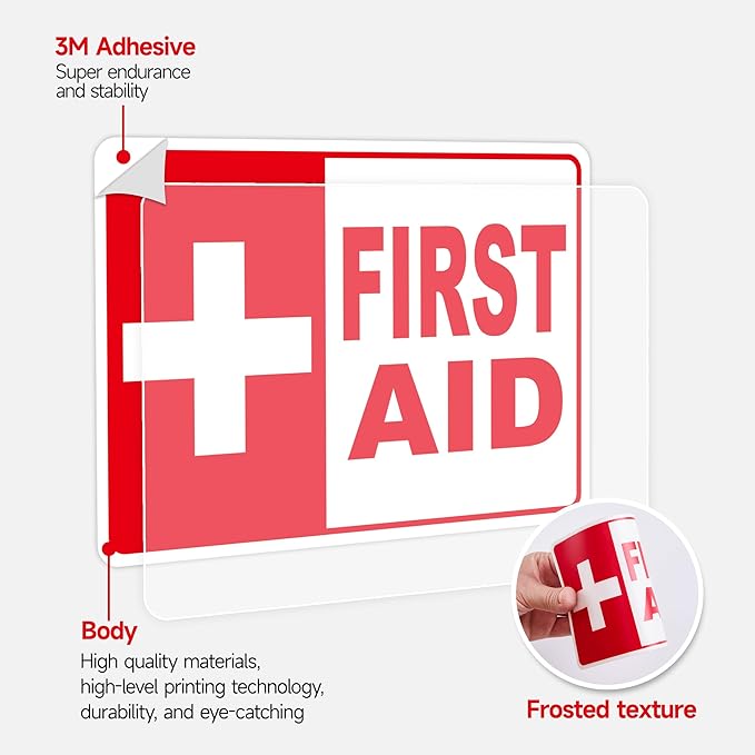 3PCS First Aid Sign Sticker for Home，Self-Adhesive Waterproof First Aid Decals for First Aid Boxes, Emergency First Aid Kit Supplies for Car, Office or Business 5.7"x4"