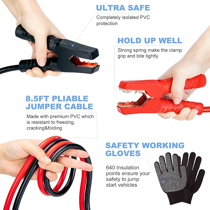 AUTODECO 105 PCS Roadside Car Emergency Assistance Kit with Portable Air Compressor Jumper Cables