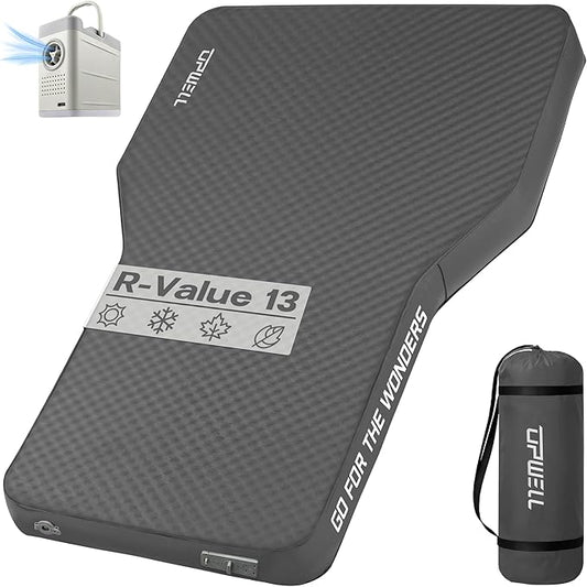 UPWELL Self Inflating Sleeping Pad Truck Camping Thick Mattress for Tesla Model Y Solid Foam 4 Season Car Bed Mattress Portable Roll Up Bed Grey，with air Pump