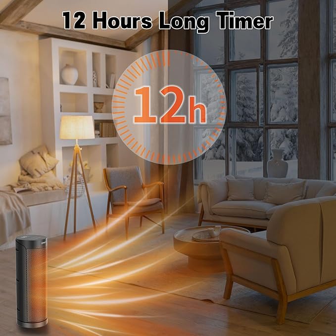 Portable Space Heater for Indoor Use with Remote - QOWETU 70° Oscillating Electric Heater, 17 Inchs, 12H Timer, 1500W Quiet PTC Ceramic Heating with Thermostat, Fast Safety Heat for Home, Bedroom