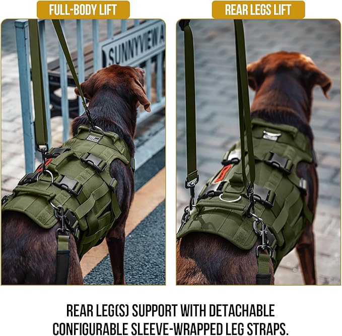 OneTigris Dog Lift Harness for Large Dogs, Dog Hip Support Brace, Full Body Dogs Lifter with Handles Invictus Multifunctional Mobility Assistance Vest for Back Legs (Green, X-Large)