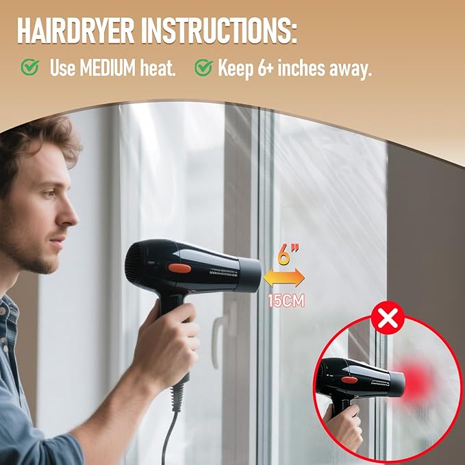 Window Insulation Kit for Winter,Plastic Shrink Film Indoor Thermal Seal to Block Drafts, Cold Air for Windows and Patio Doors,3-Pack(42"W x 62"T)