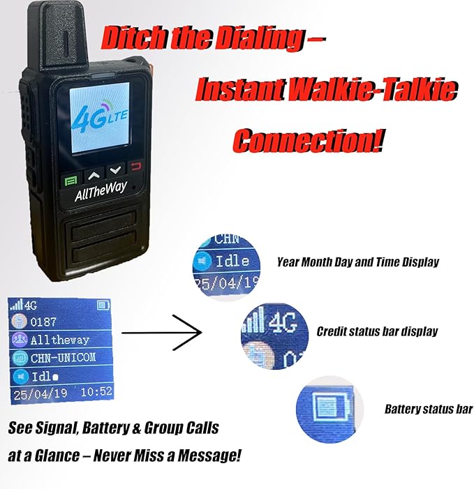 Lifetime Free 4G LTE Walkie Talkie - Unlimited Range Two-Way Radio, Admin Group Control, PTT Button, Requires SIM Card for Team Communication (K360-Black-4)