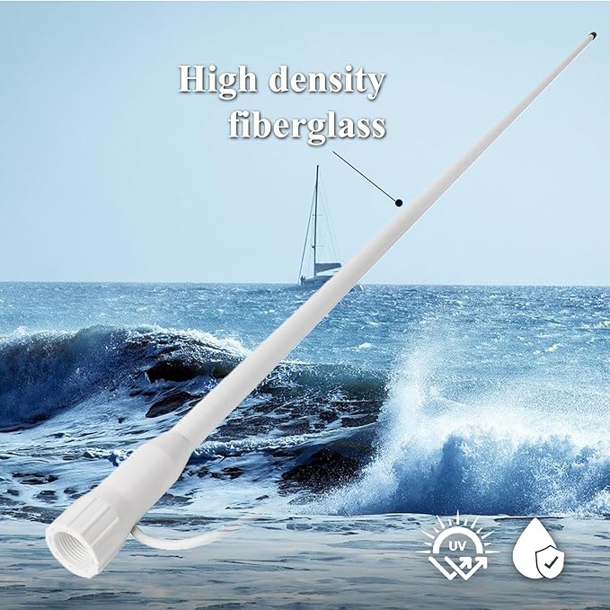 VHF Marine Antenna,43.3inch Fiberglass Antenna with 22.9ft RG-58 Cable/Ratchet Mount,for Uniden Standard Horizon Cobra Marine Radio