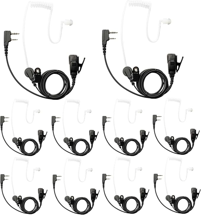 10 PCS UV-5R Earpiece Surveillance Kit Compatible with BTECH, Retevis RT21 RT22, Kenwood, Arcshell AR-5 Walkie Talkie Radio with PTT Mic Tansparent Acoustic Tube Headset